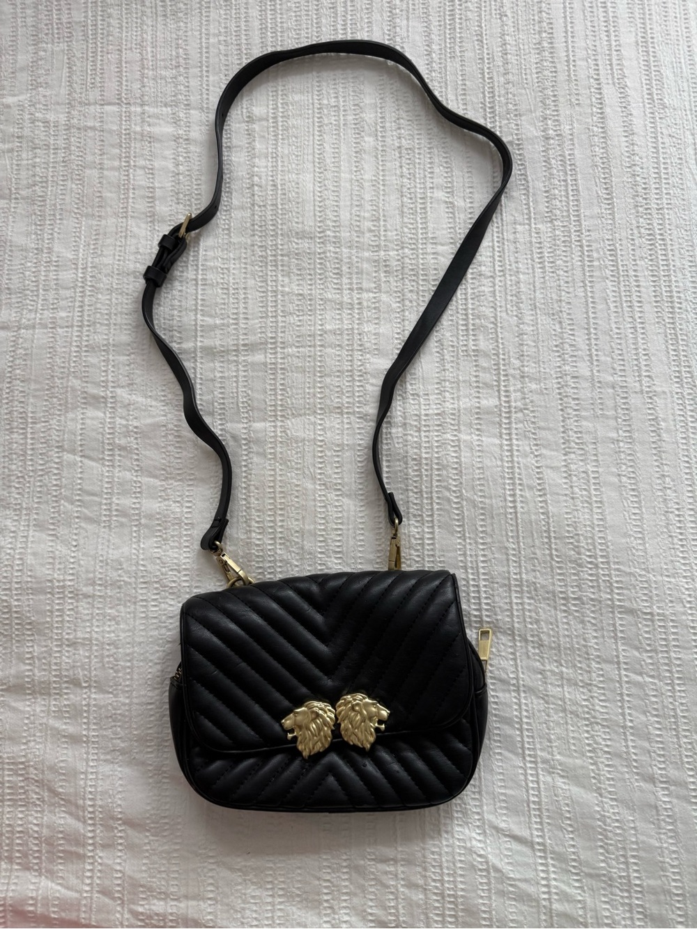 Zara Black Quilted Crossbody with Gold Lion Head Detail